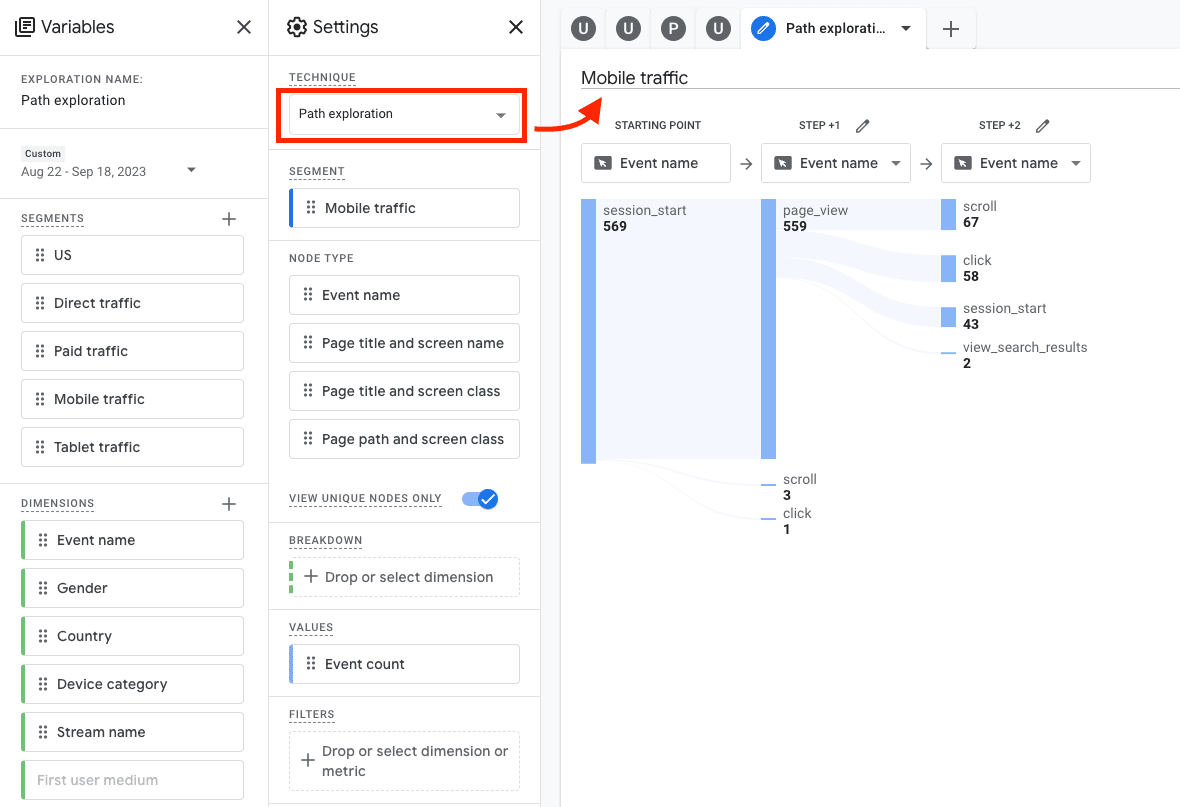 Unlocking Insights with Google Analytics 4: A Comprehensive Guide 5 Example of path exploration for GA4