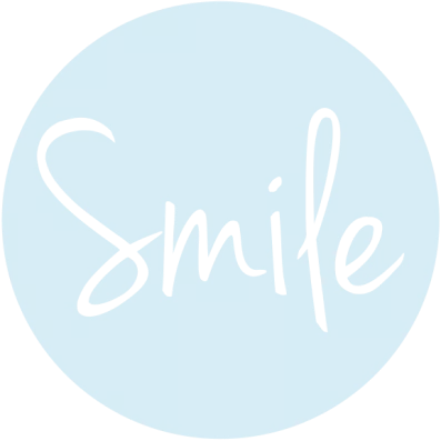 Logo featuring the word 'Smile' in black script on a blue circular background, representing a family and emergency dental care provider in Cypress and Katy.