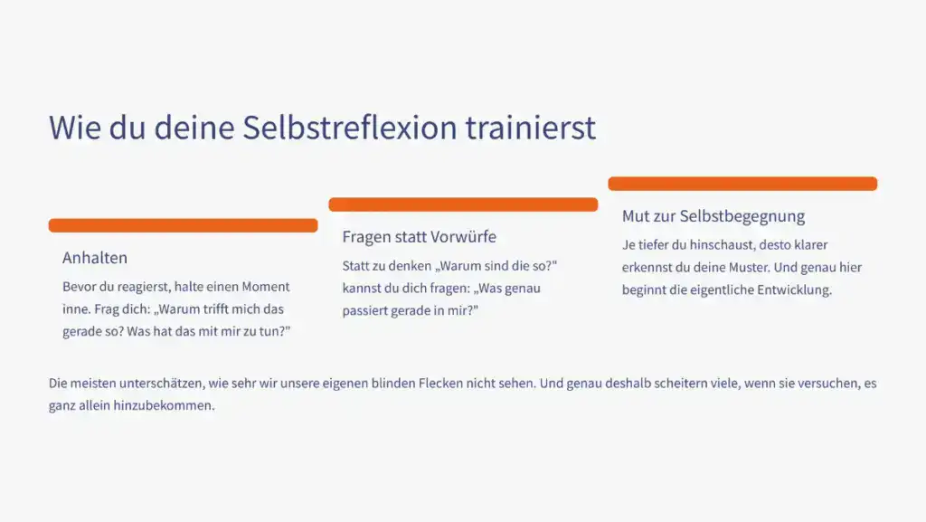 Infografik - wie du deine Selbstreflexion trainierst.