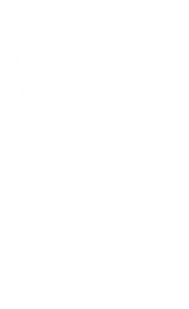 industries-chart-stack-white chart reading "retail, medical, restaurants, education, government, municipal, multi-family, and commercial"
