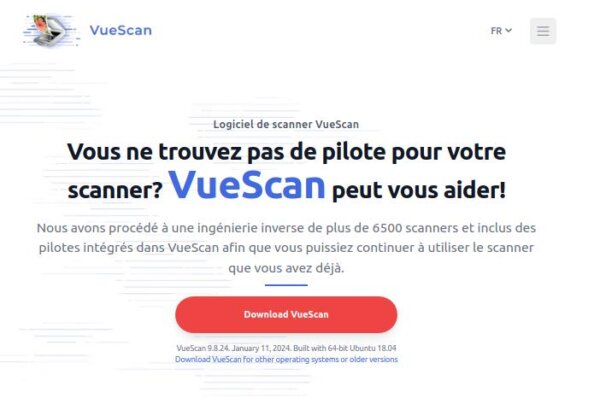page d'accueil de vuescan