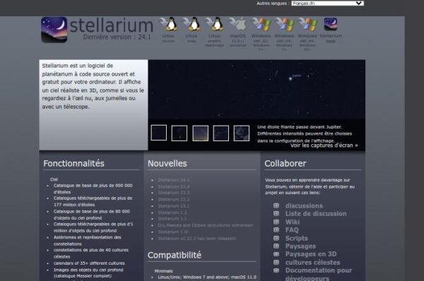 capture d'รฉcran du site stellarium