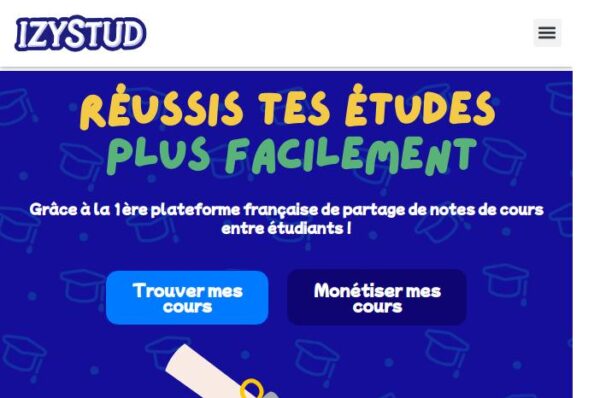 capture de la page d'accueil de la plateforme izystud
