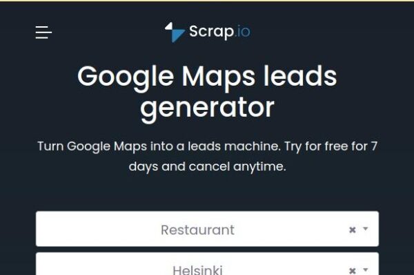 capture d'รฉcran de scrap.io, outil de gรฉnรฉration de prospects google maps