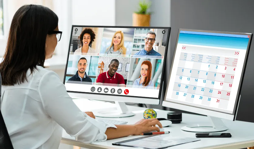 Remote healthcare appointment scheduling team meeting Healthcare team coordinating appointment-setting via video conference.