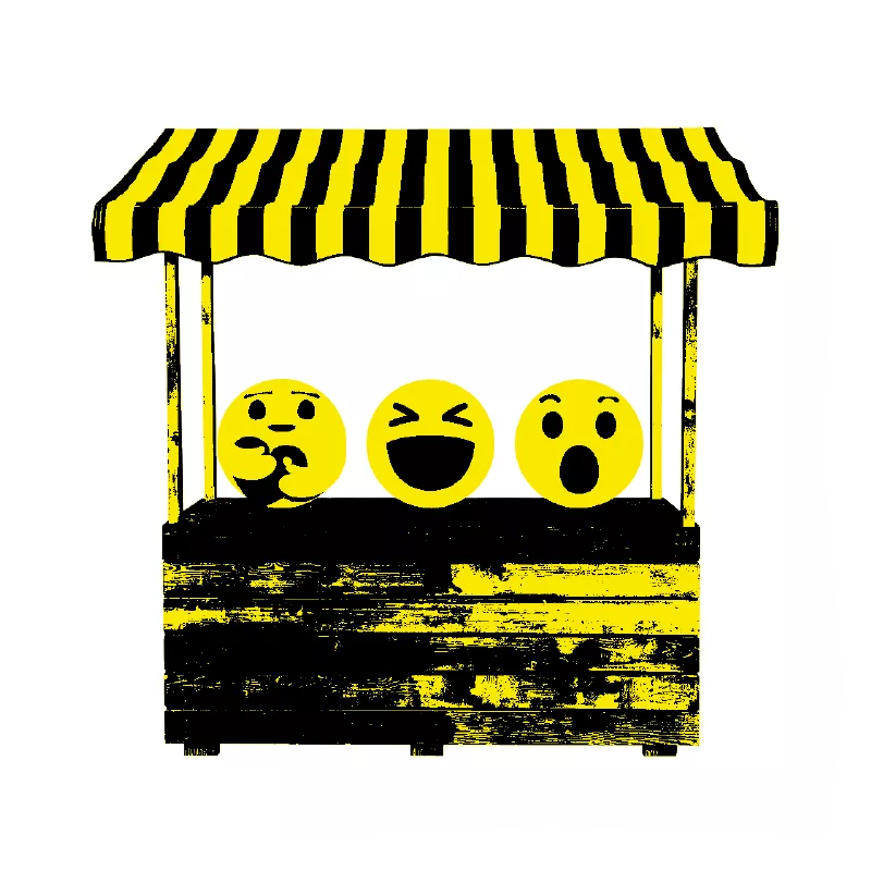 Social selling strategy discussed by emojis in a stand