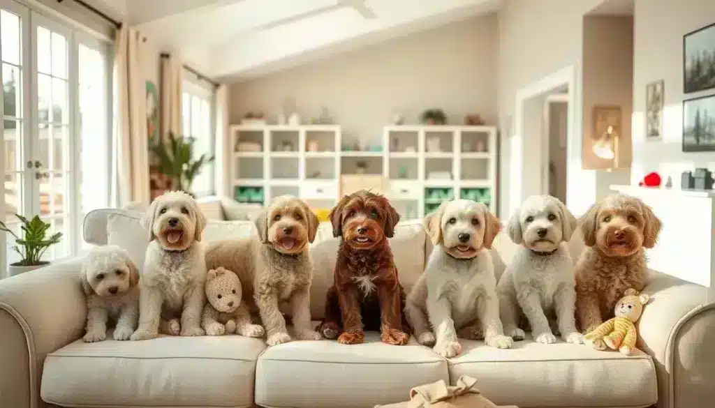 A cozy, well-lit family room with a warm and inviting atmosphere. In the foreground, a group of playful, well-groomed family-friendly dog breeds, such as labradoodles and cockapoos, sit and recline on a plush, neutral-toned sofa. Their friendly expressions and gentle demeanors convey a sense of comfort and companionship. The middle ground showcases a spacious, child-friendly play area with soft, colorful toys scattered around. In the background, large windows allow natural light to flood the room, creating a bright and airy ambiance. The overall scene evokes a harmonious, harmonious living environment suitable for families with children and easygoing pets. A cozy, well-lit family room with a warm and inviting atmosphere. In the foreground, a group of playful, well-groomed family-friendly dog breeds, such as labradoodles and cockapoos, sit and recline on a plush, neutral-toned sofa. Their friendly expressions and gentle demeanors convey a sense of comfort and companionship. The middle ground showcases a spacious, child-friendly play area with soft, colorful toys scattered around. In the background, large windows allow natural light to flood the room, creating a bright and airy ambiance. The overall scene evokes a harmonious, harmonious living environment suitable for families with children and easygoing pets.