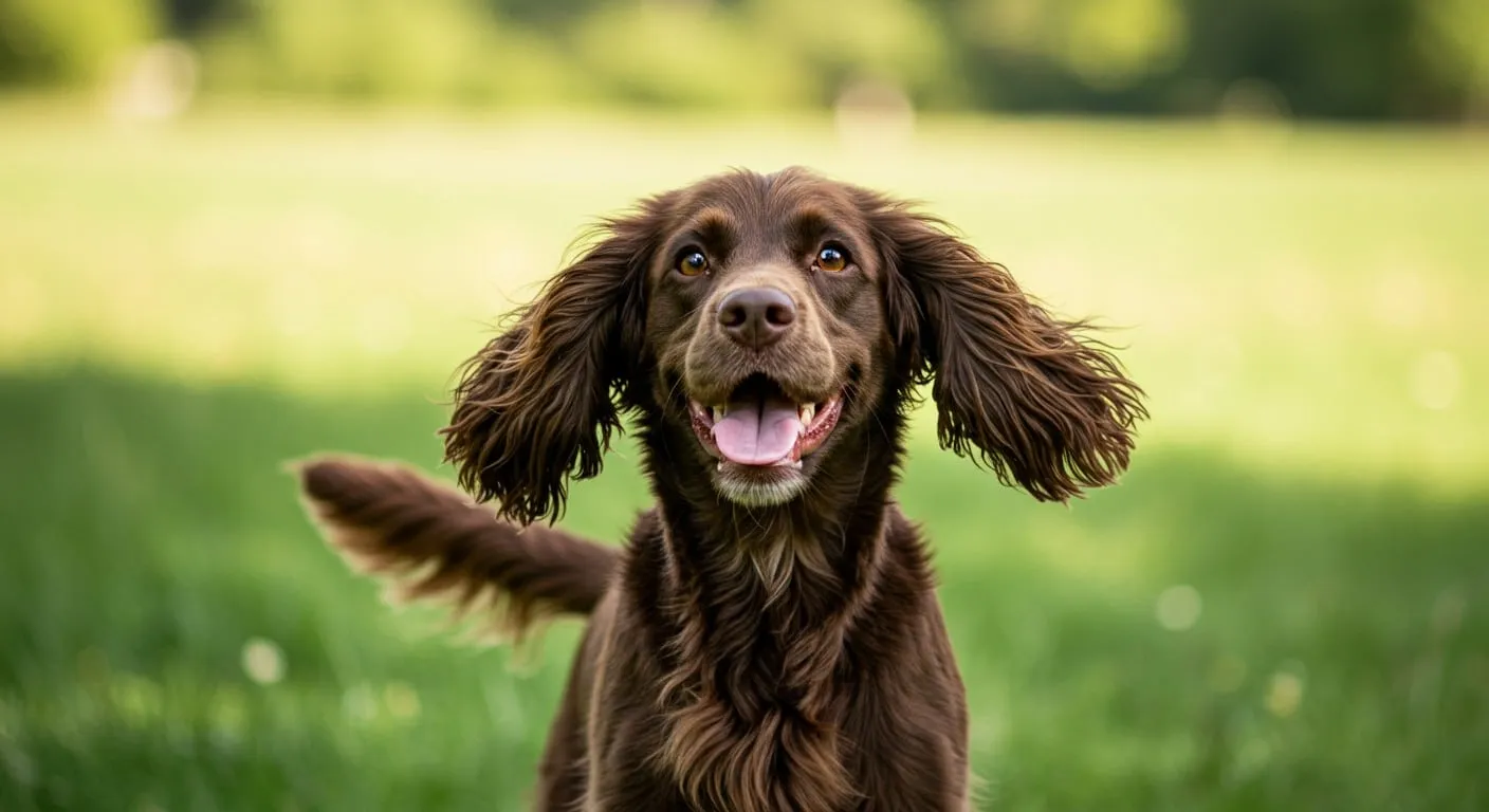 De engelse cocker spaniel karakter: een complete gids voor eigenaren 1 Een vriendelijke engelse cocker spaniel met kwispelende staart en lange oren die enthousiast kijkt