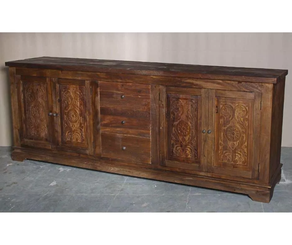 4 Door, 3 Drawer Carved Sideboard