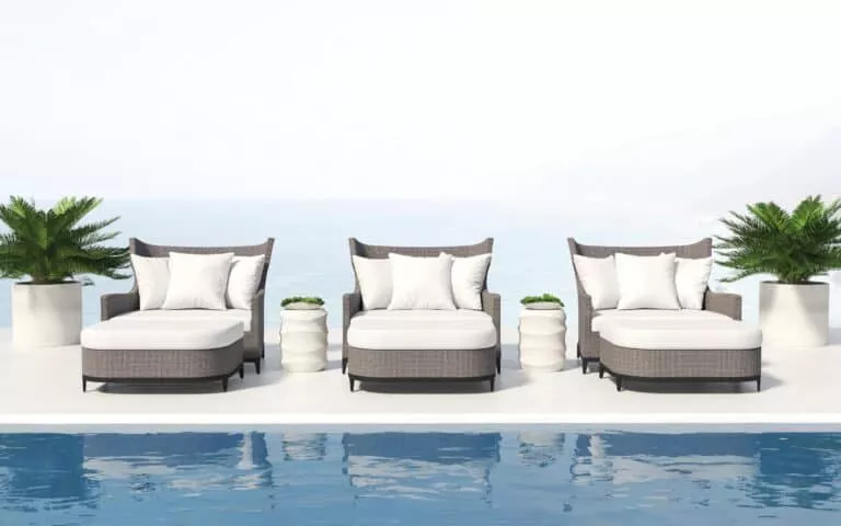 image of Kai Outdoor Accent Table styled next to a lounge chair