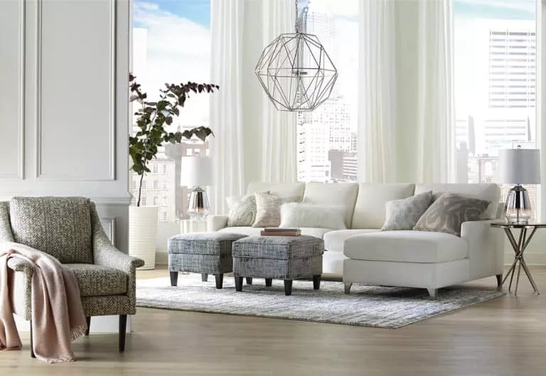 home downtown large windows white sofa modern